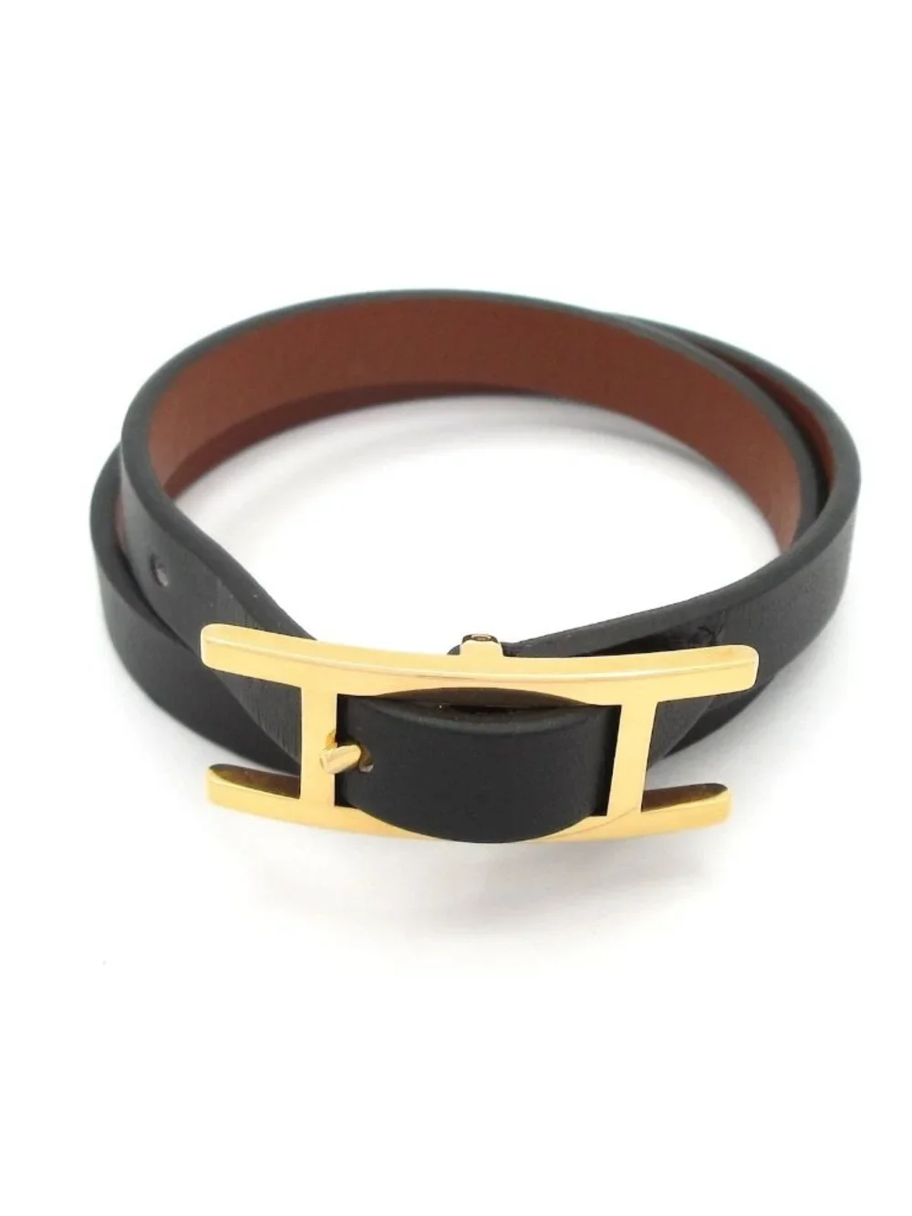 Hermes Bracelet Hapi 3 Leather Black Gold Reversible